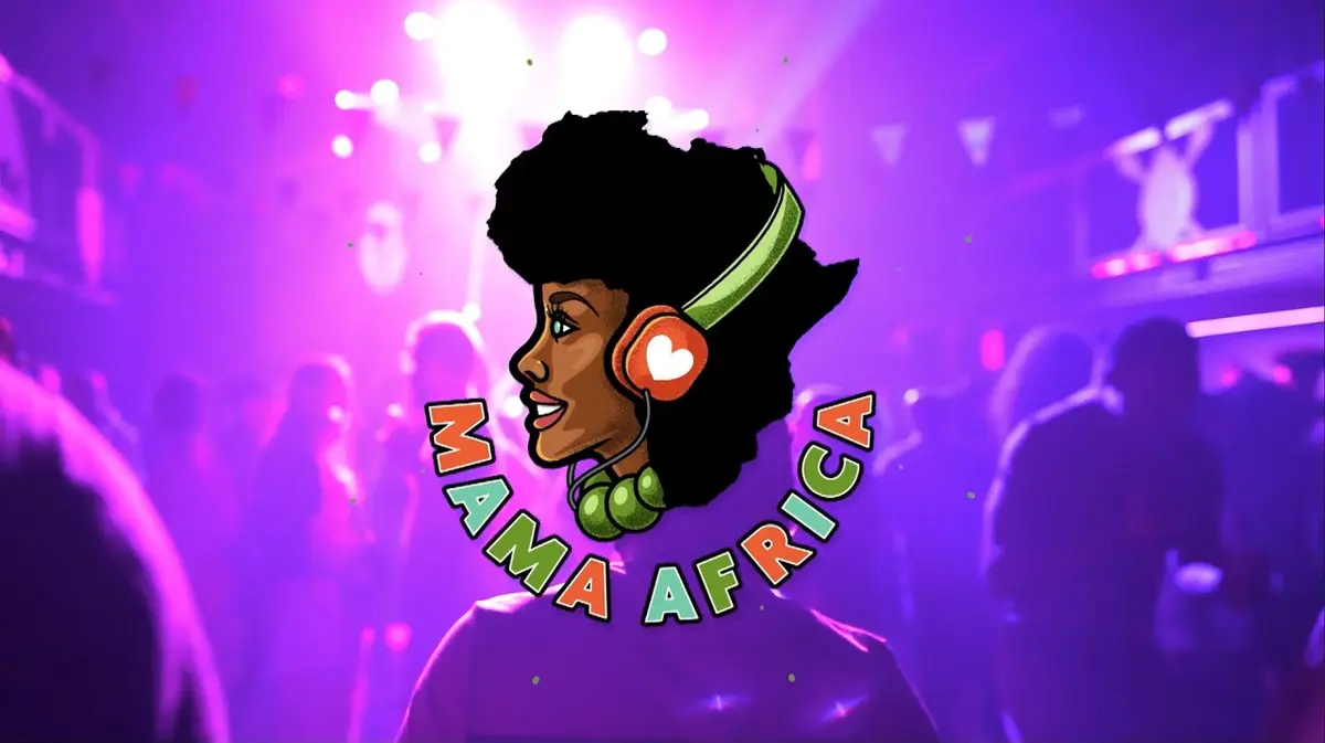 Das Mama-Africa-Logo im Bühnenlicht im Paard, Den Haag